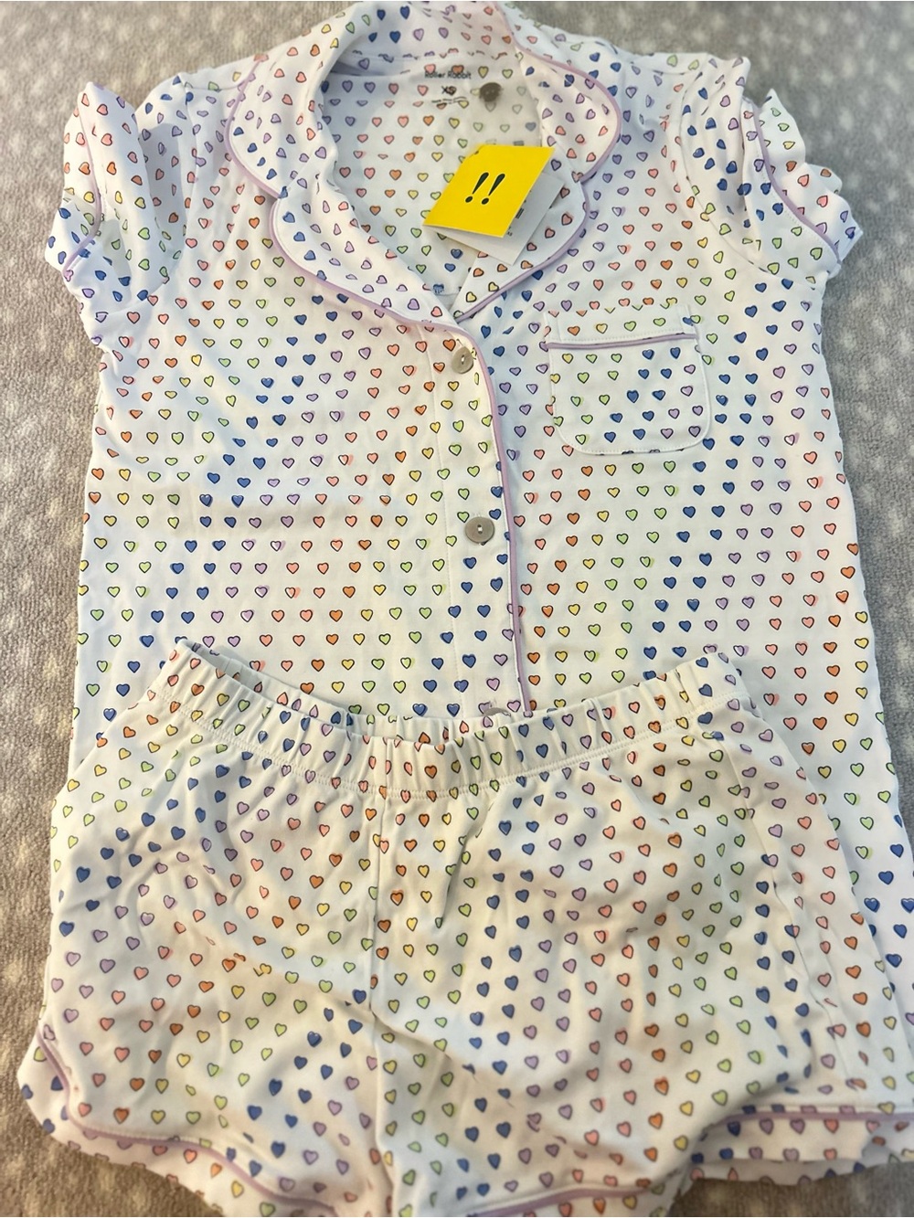 Roller Rabbit White Short-Sleeve Pajama Set with Disco Heart Print